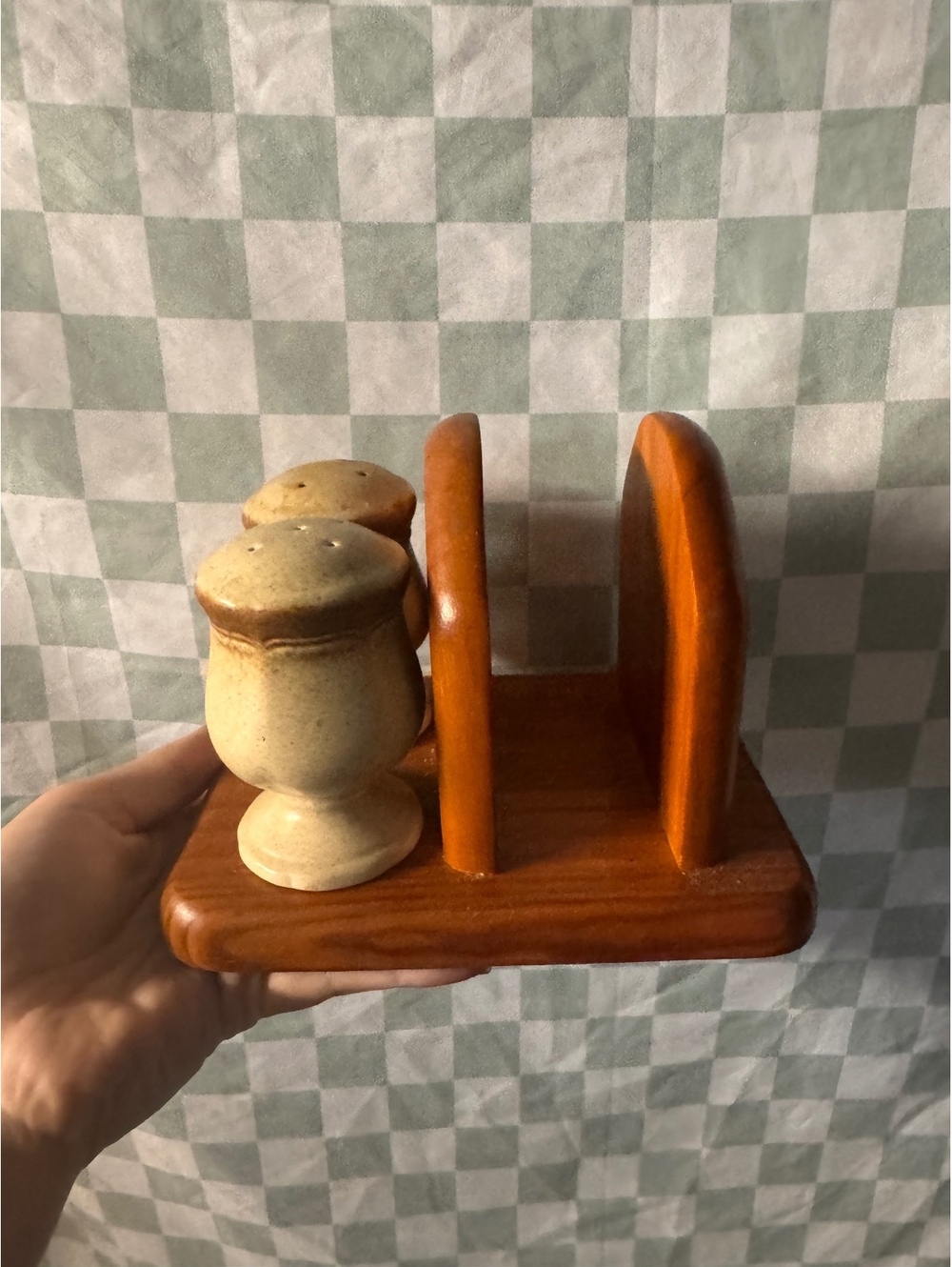 Vintage Mikasa Wooden Salt and Pepper Shaker Holder Set Made in Thailand